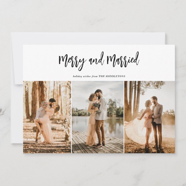 Merry and Married Script Christmas Couple Photo  Holiday Card (Front)