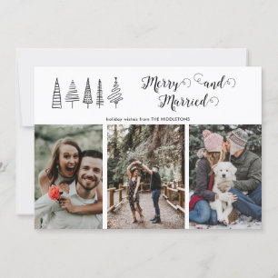 Merry and Married Script Christmas Tree   Photo  Holiday Card