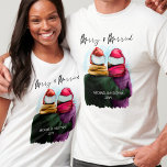 Merry and Married Script Couple Christmas T-Shirt<br><div class="desc">Merry and Married,  personalized christmas shirts. This watercolor design has a trendy illustration of a couple wearing santa hats. "Merry & Married" is hand lettered in modern script and the template is ready for you to add your names and the year or other personalized text.</div>