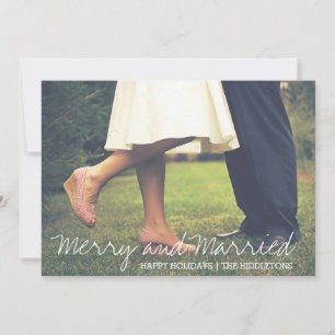 Merry And Married Script First Christmas Photo Holiday Card