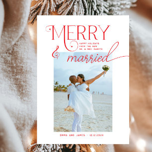 Merry and Married Script Photo Christmas Newlyweds Holiday Card