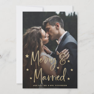 Merry and Married   Script Stars and Photo Holiday Card