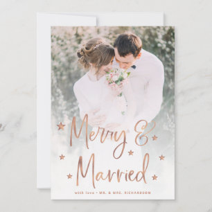Merry and Married Script Stars and Photo Holiday Card