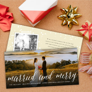 Merry And Married Simple Script Photo Wedding Holiday Card