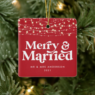 Merry and married wedding Christmas Twinkle light Ceramic Ornament