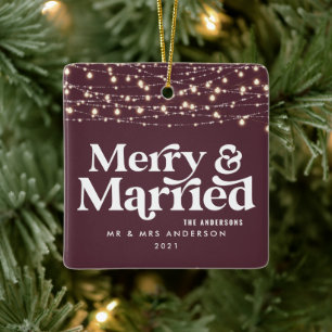 Merry and married wedding Christmas Twinkle light Ceramic Ornament