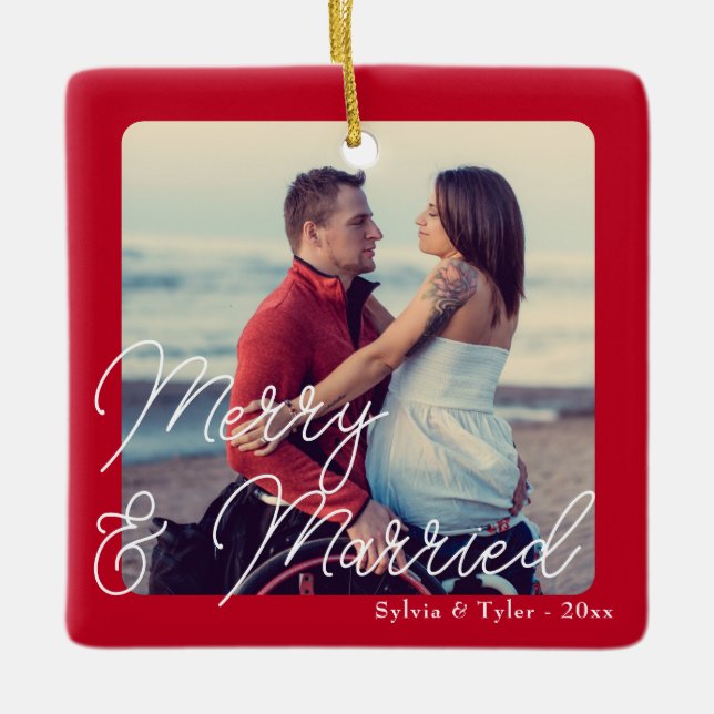 Merry and Married Wedding Newlywed Ceramic Ornament (Front)