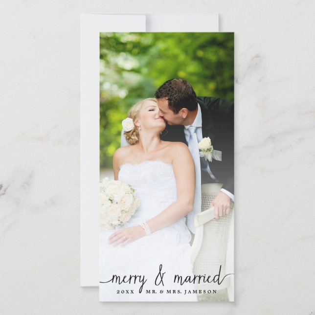 Merry and Married White Overlay Photo Card (Front)