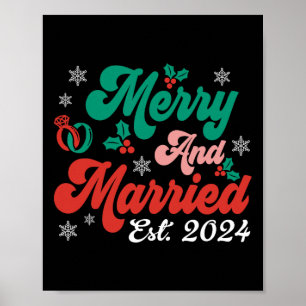 Merry And Married Xmas Christmas Retro Couple Matc Poster
