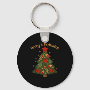 Merry And Medicated Rn Nurse Christmas Tree Funny  Keychain