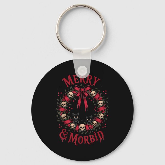Merry And Morbid Christmas Funny Cute Cats Goth Cr Keychain (Front)