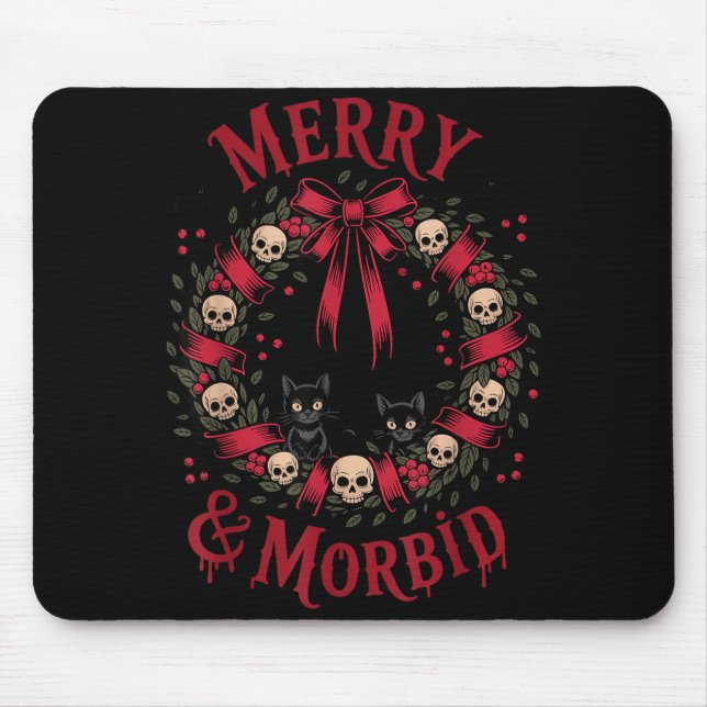 Merry And Morbid Christmas Funny Cute Cats Goth Cr Mouse Pad (Front)