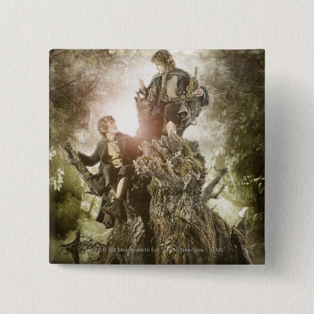 Merry and Peregrin on Treebeard 2 Inch Square Button (Front)