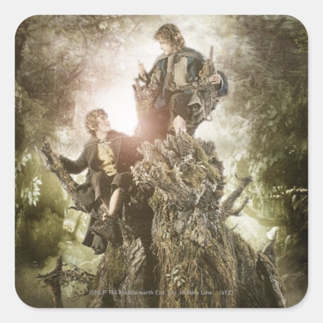 Merry and Peregrin on Treebeard Square Sticker (Front)