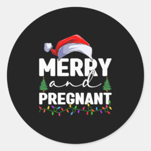 Merry And Pregnant Christmas Pregnancy Announcemen Classic Round Sticker