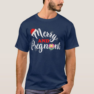 Merry And Pregnant Christmas Pregnancy Announcemen T-Shirt