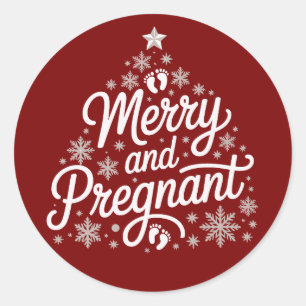 Merry And Pregnant Maternity Footprints Pregnancy Classic Round Sticker