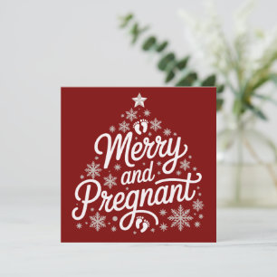 Merry And Pregnant Maternity Footprints Pregnancy  Holiday Card