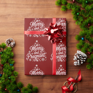 Merry And Pregnant Maternity Footprints Pregnancy  Wrapping Paper