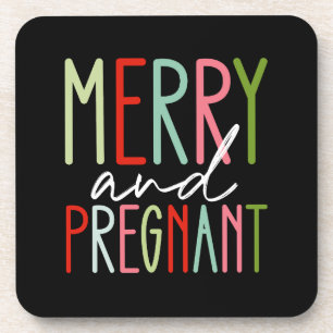 Merry and Pregnant Pregnancy Christmas Mom Coaster