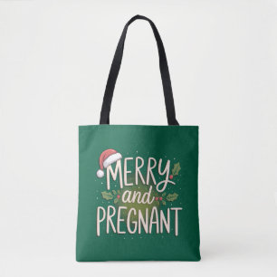 Merry and Pregnant Xmas Pregnancy Announcement Tote Bag