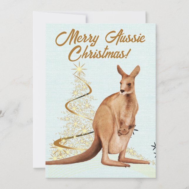 Merry Aussie Christmas Kangaroo Holiday Card (Front)