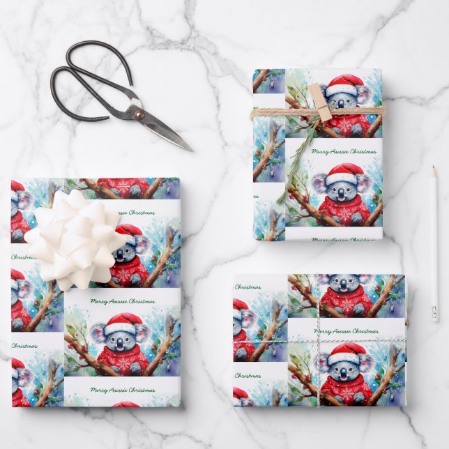 Merry Aussie Christmas Koala  Wrapping Paper Sheet (Front)