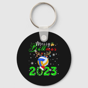 Merry Ballmas 2023 Xmas Santa Reindeer Volleyball  Keychain