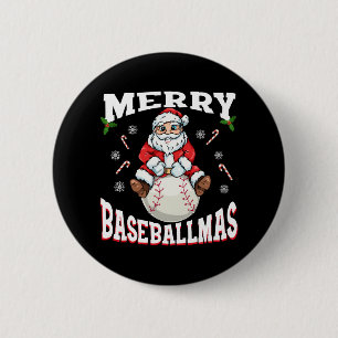 Merry Baseballmas Funny Christmas Baseball Santa 2 Inch Round Button