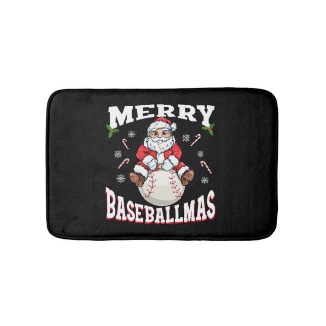 Merry Baseballmas Funny Christmas Baseball Santa Bath Mat (Front)