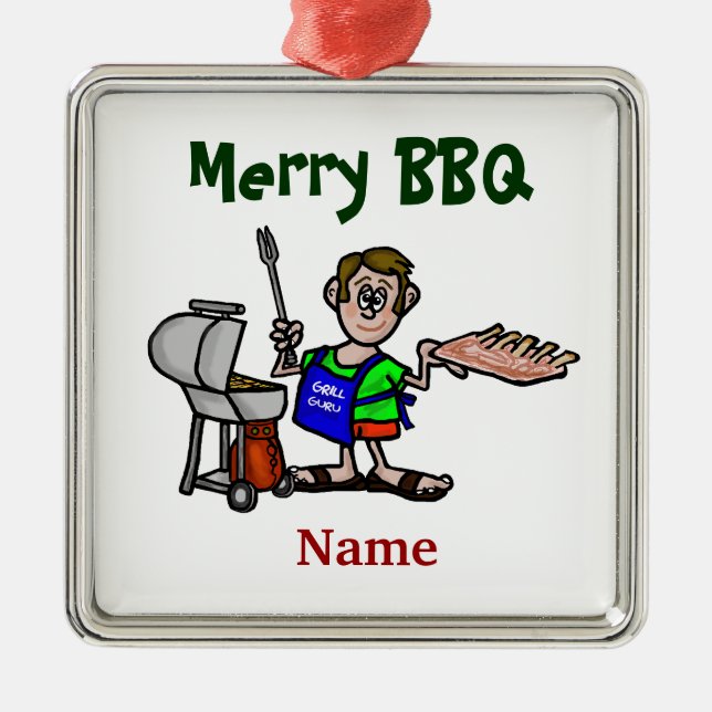 Merry BBQ Man Cooking Ribs Christmas Ornament (Front)