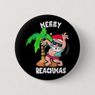Merry Beach Christmas In July Funny Santa Xmas Poo 2 Inch Round Button