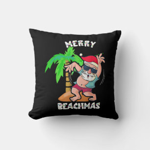 Merry Beach Christmas In July Funny Santa Xmas Poo Throw Pillow
