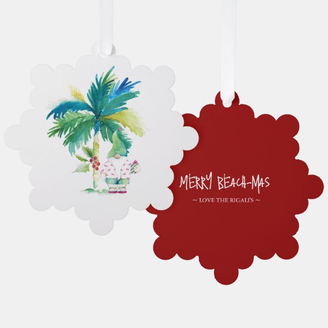 Merry Beach-mas Tropical Christmas Ornament Card (Front/Back)