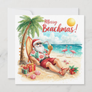 Merry Beachmas  at beach with Santa Holiday Card