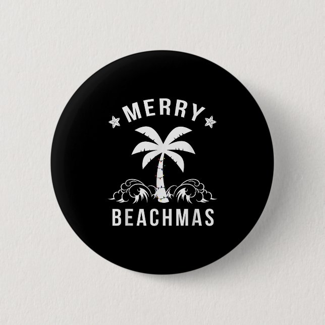 Merry Beachmas Palm Tree Beach Christmas  2 Inch Round Button (Front)
