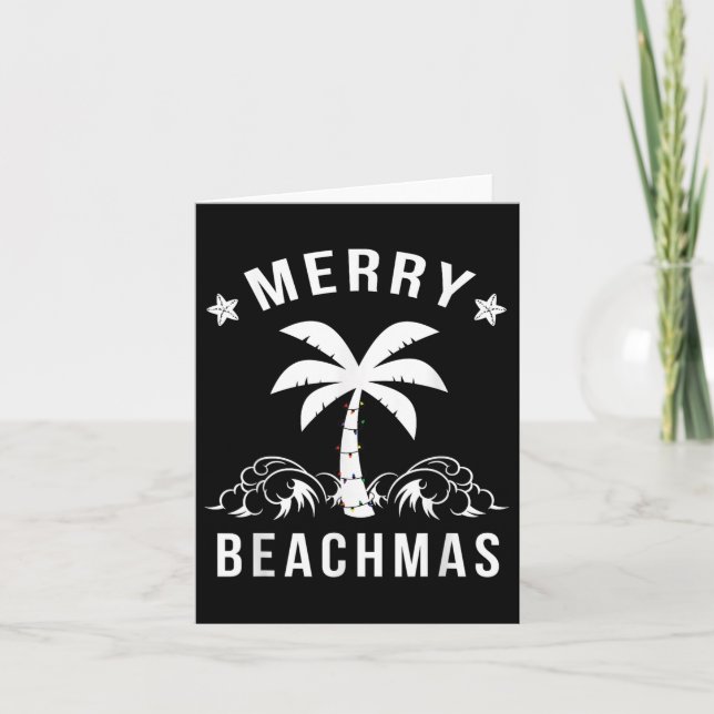 Merry Beachmas Palm Tree Beach Christmas  Card (Front)