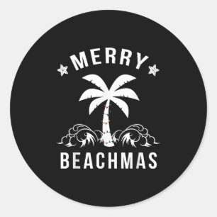 Merry Beachmas Palm Tree Beach Christmas Classic Round Sticker