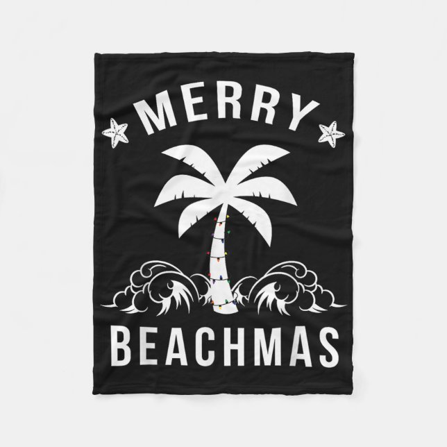 Merry Beachmas Palm Tree Beach Christmas  Fleece Blanket (Front)