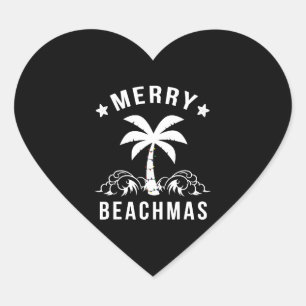 Merry Beachmas Palm Tree Beach Christmas Heart Sticker