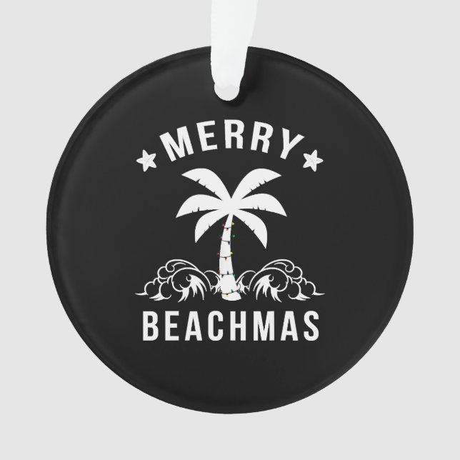Merry Beachmas Palm Tree Beach Christmas Ornament (Front)