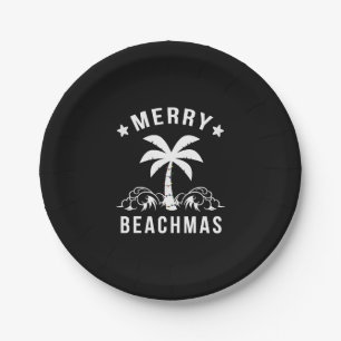 Merry Beachmas Palm Tree Beach Christmas Paper Plate