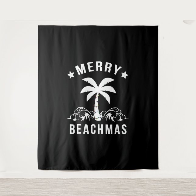 Merry Beachmas Palm Tree Beach Christmas Tapestry (Front)