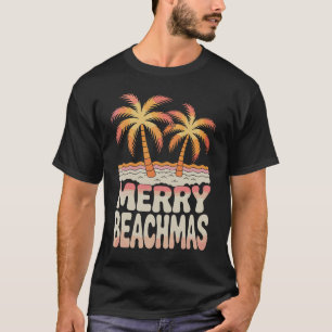 Merry Beachmas Palm Tree Tropical Sunset Christmas T-Shirt