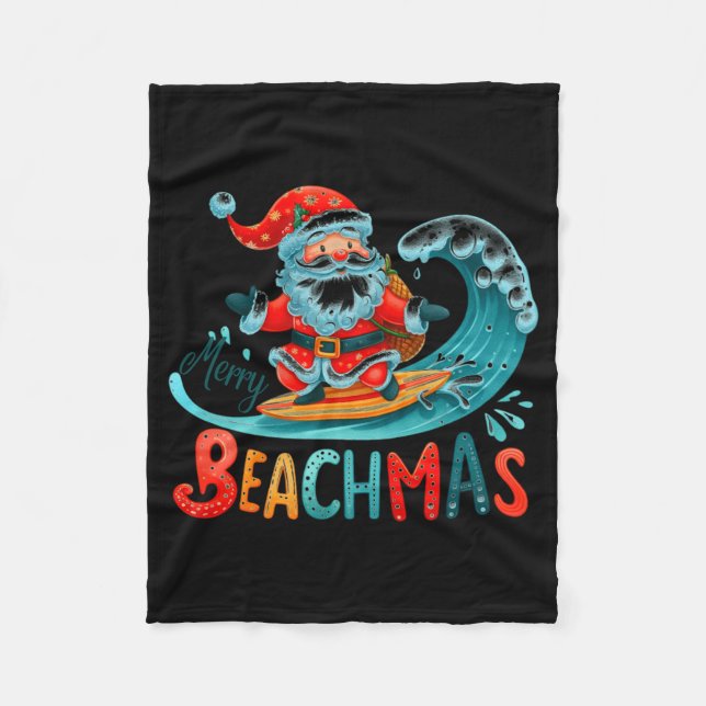 Merry Beachmas Santa Surfing Retro Design  Fleece Blanket (Front)
