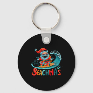 Merry Beachmas Santa Surfing Retro Design Keychain