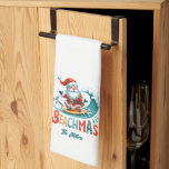 Merry Beachmas Santa Surfing Retro Design Kitchen Towel<br><div class="desc">Merry Beachmas,  Santa surfin',  colourful retro typography,  Christmas in July design.</div>
