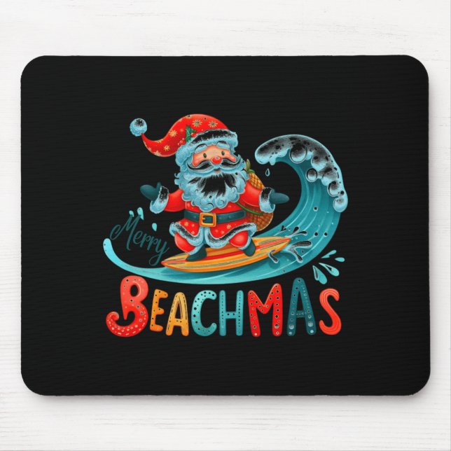 Merry Beachmas Santa Surfing Retro Design  Mouse Pad (Front)