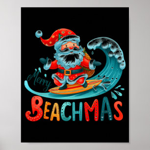 Merry Beachmas Santa Surfing Retro Design Poster