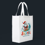 Merry Beachmas Santa Surfing Retro Design Reusable Grocery Bag<br><div class="desc">Merry Beachmas,  Santa surfin',  colourful retro typography,  Christmas in July design.</div>